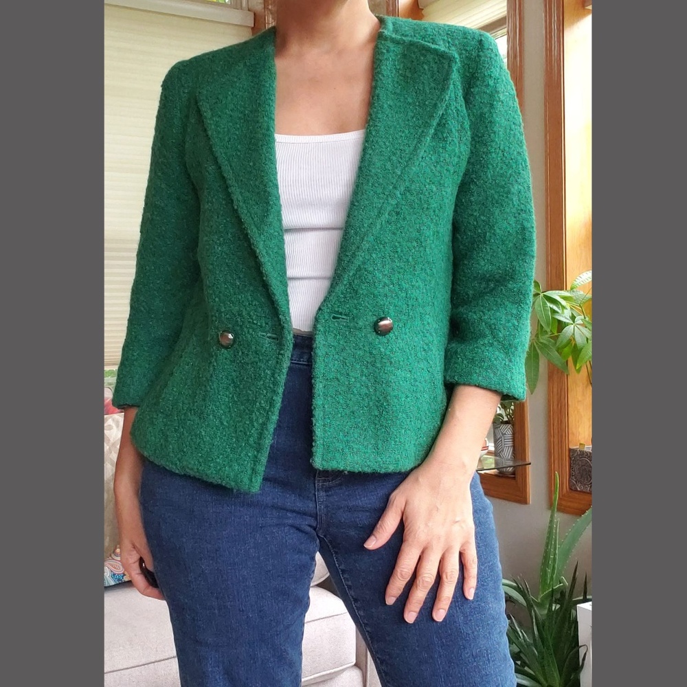 CAbi Kelly Green Ivy Wool Blend Boucle Blazer